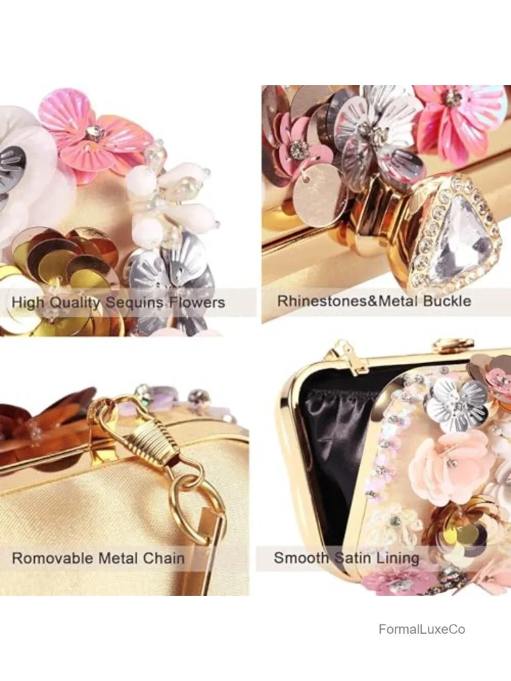 Satin Floral Clutch with Pearl Beads Magnetic Buckle Evening Bag